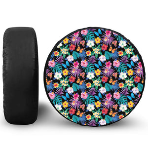 Colorful Tropical Jungle Hawaiian Print Leather Spare Tire Cover