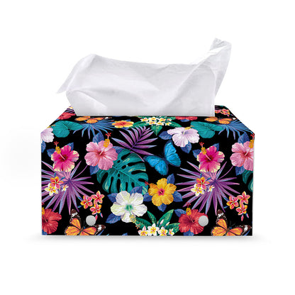 Colorful Tropical Jungle Hawaiian Print Leather Tissue Box Cover