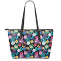 Colorful Tropical Jungle Hawaiian Print Leather Tote Bag With Zipper