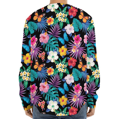 Colorful Tropical Jungle Hawaiian Print Long Sleeve Baseball Jersey