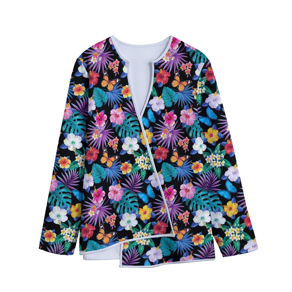 Colorful Tropical Jungle Hawaiian Print Long Sleeve Short Coat