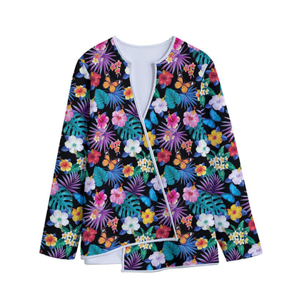 Colorful Tropical Jungle Hawaiian Print Long Sleeve Short Coat