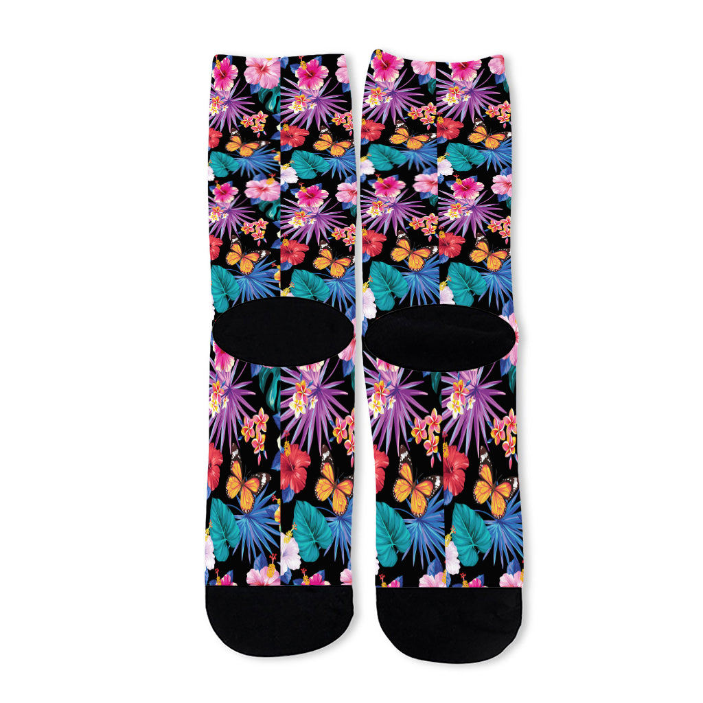 Colorful Tropical Jungle Hawaiian Print Long Socks