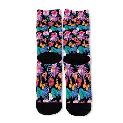 Colorful Tropical Jungle Hawaiian Print Long Socks