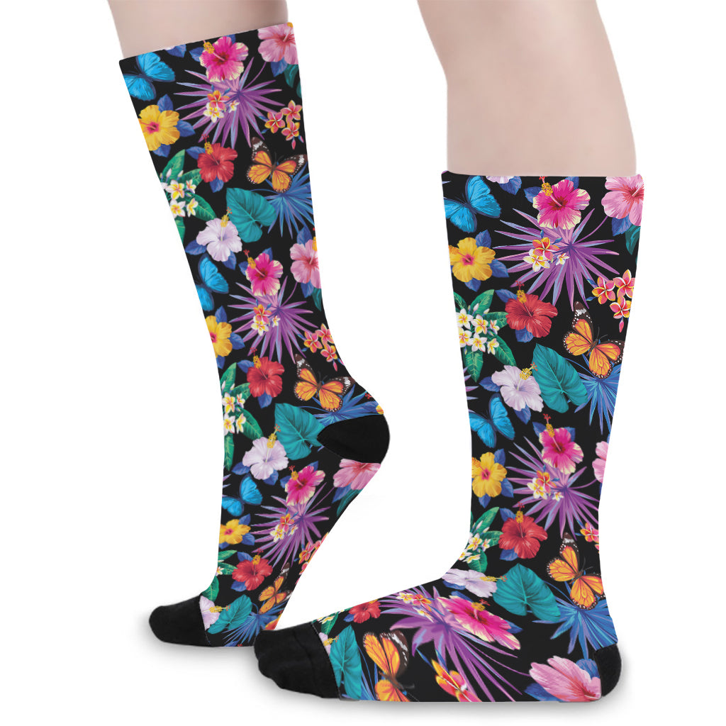 Colorful Tropical Jungle Hawaiian Print Long Socks