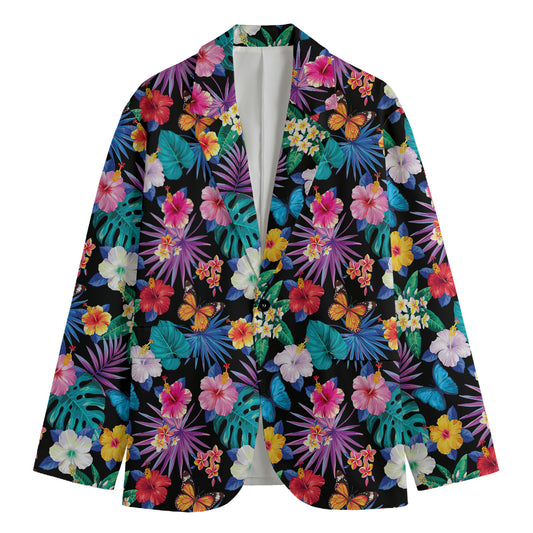 Colorful Tropical Jungle Hawaiian Print Men's Cotton Blazer