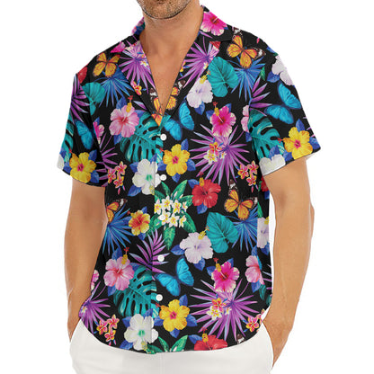 Colorful Tropical Jungle Hawaiian Print Men's Deep V-Neck Shirt