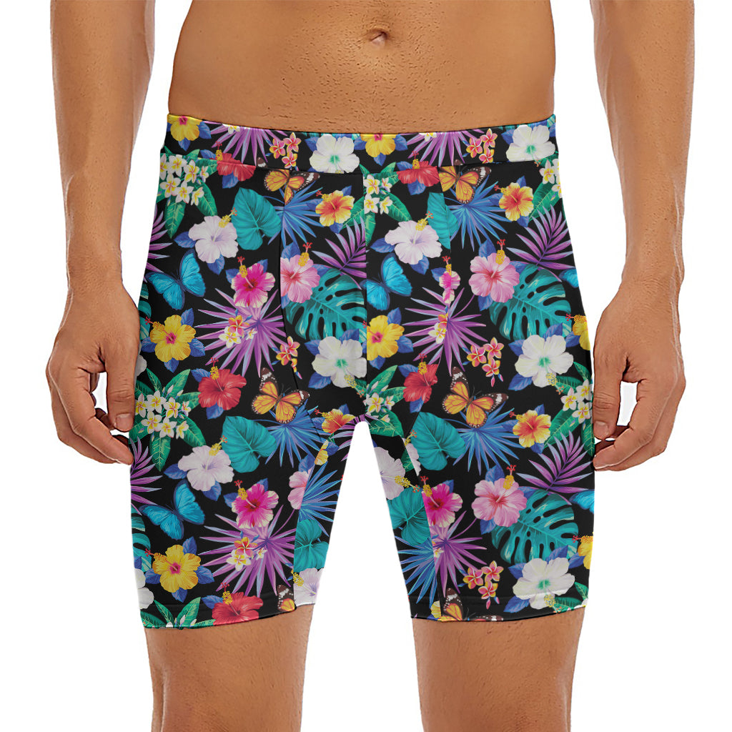 Colorful Tropical Jungle Hawaiian Print Men's Long Boxer Briefs