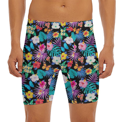 Colorful Tropical Jungle Hawaiian Print Men's Long Boxer Briefs