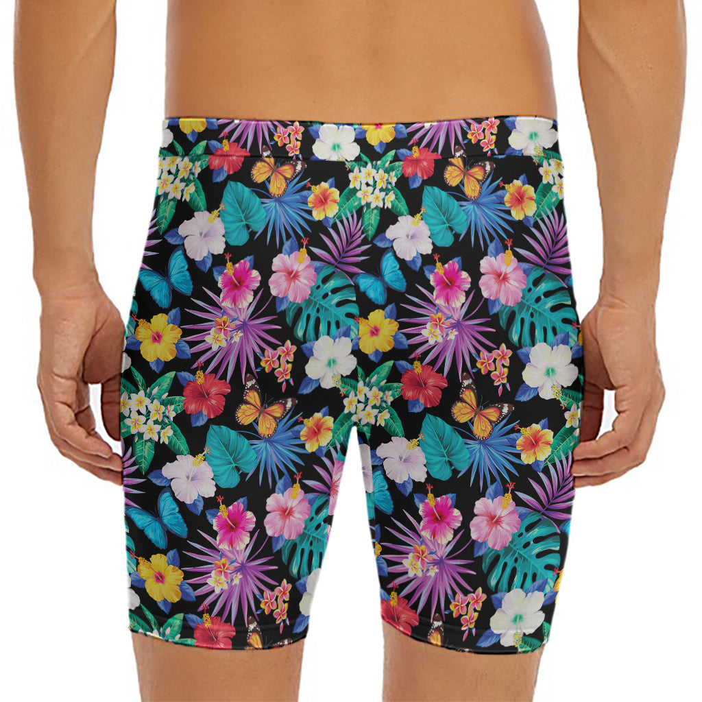 Colorful Tropical Jungle Hawaiian Print Men's Long Boxer Briefs