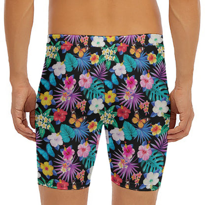 Colorful Tropical Jungle Hawaiian Print Men's Long Boxer Briefs