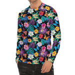 Colorful Tropical Jungle Hawaiian Print Men's Long Sleeve Rash Guard