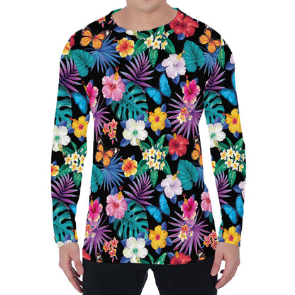 Colorful Tropical Jungle Hawaiian Print Men's Long Sleeve T-Shirt