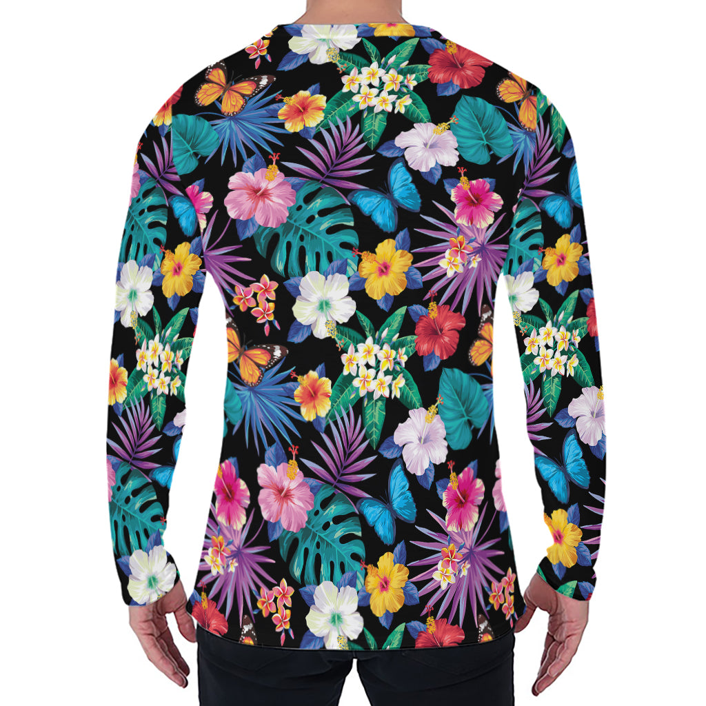 Colorful Tropical Jungle Hawaiian Print Men's Long Sleeve T-Shirt