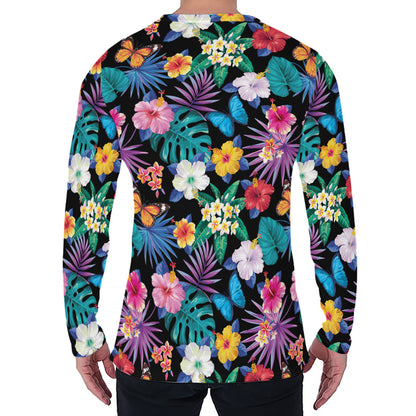 Colorful Tropical Jungle Hawaiian Print Men's Long Sleeve T-Shirt