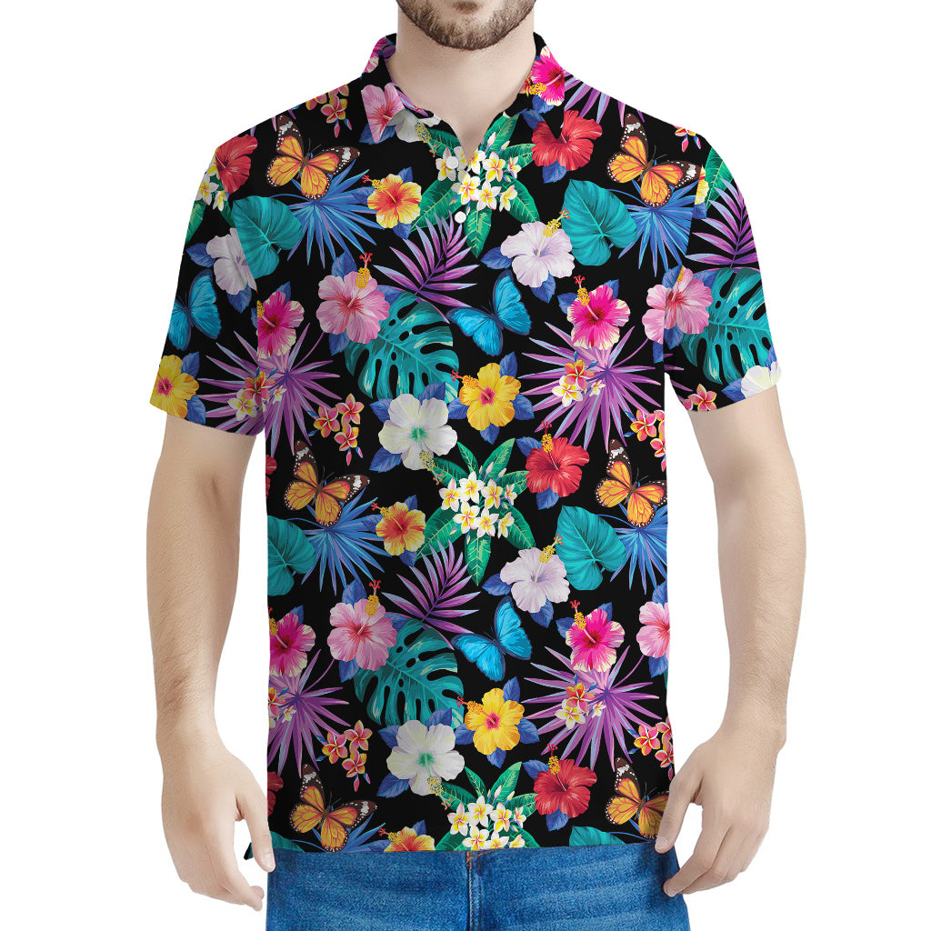 Colorful Tropical Jungle Hawaiian Print Men's Polo Shirt
