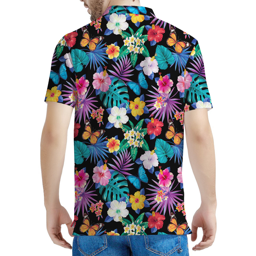 Colorful Tropical Jungle Hawaiian Print Men's Polo Shirt