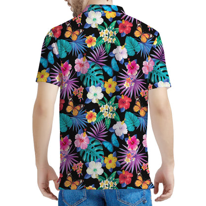 Colorful Tropical Jungle Hawaiian Print Men's Polo Shirt