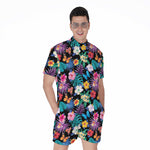 Colorful Tropical Jungle Hawaiian Print Men's Rompers