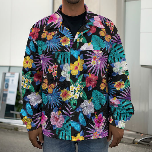 Colorful Tropical Jungle Hawaiian Print Men's Shirt Jacket