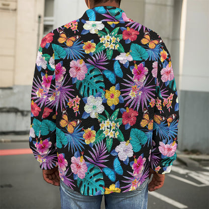 Colorful Tropical Jungle Hawaiian Print Men's Shirt Jacket