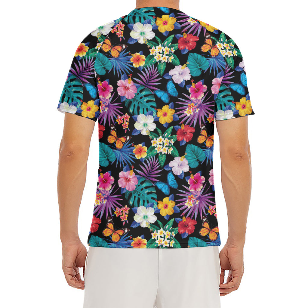 Colorful Tropical Jungle Hawaiian Print Men's Short Sleeve Rash Guard