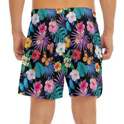 Colorful Tropical Jungle Hawaiian Print Men's Split Running Shorts