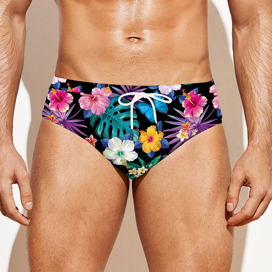 Colorful Tropical Jungle Hawaiian Print Men's Swim Briefs