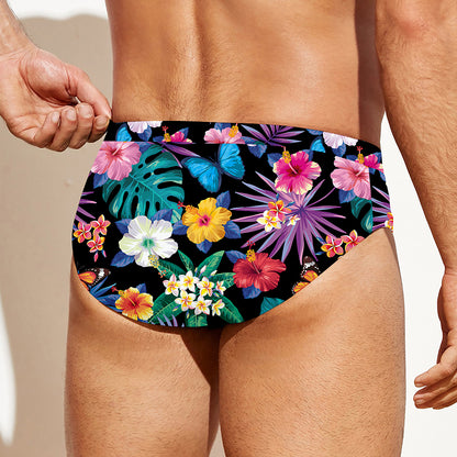 Colorful Tropical Jungle Hawaiian Print Men's Swim Briefs