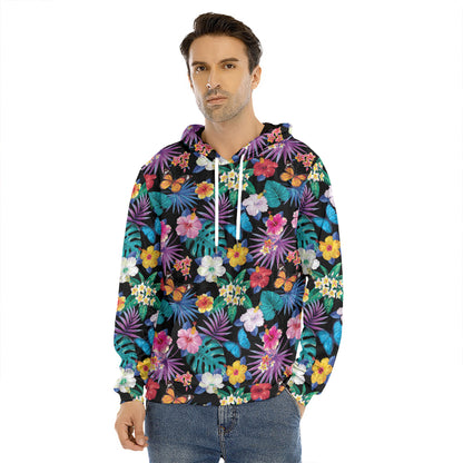 Colorful Tropical Jungle Hawaiian Print Men's Velvet Pullover Hoodie
