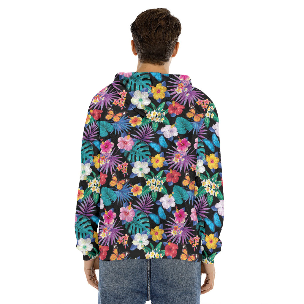 Colorful Tropical Jungle Hawaiian Print Men's Velvet Pullover Hoodie