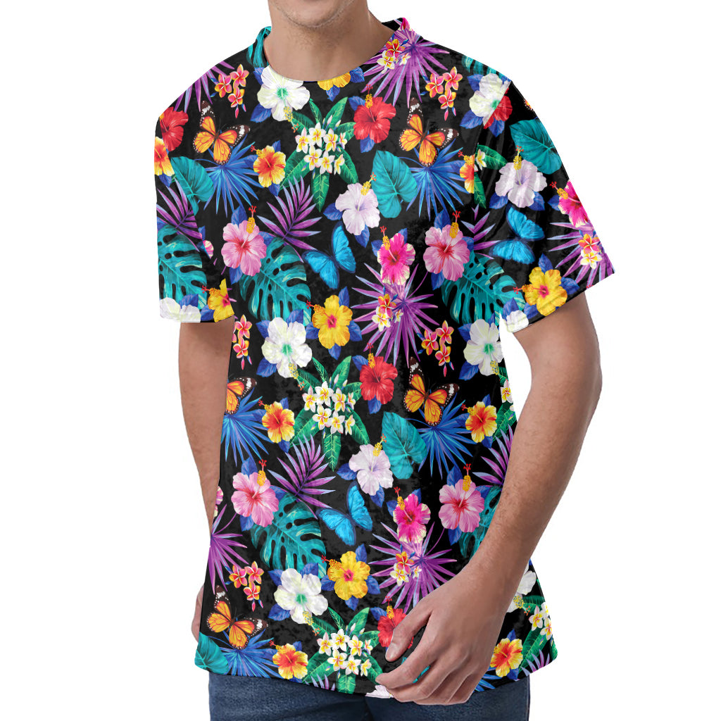 Colorful Tropical Jungle Hawaiian Print Men's Velvet T-Shirt