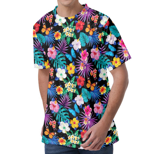Colorful Tropical Jungle Hawaiian Print Men's Velvet T-Shirt