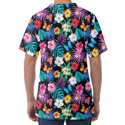 Colorful Tropical Jungle Hawaiian Print Men's Velvet T-Shirt