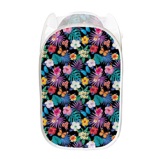 Colorful Tropical Jungle Hawaiian Print Mesh Laundry Hamper