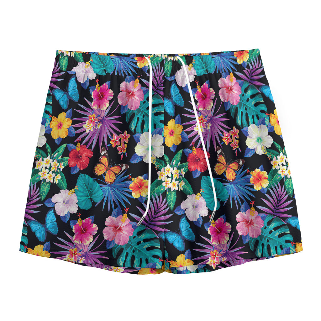 Colorful Tropical Jungle Hawaiian Print Mesh Shorts
