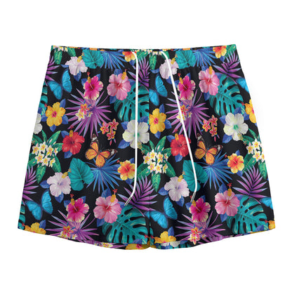 Colorful Tropical Jungle Hawaiian Print Mesh Shorts