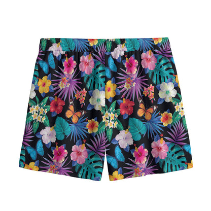 Colorful Tropical Jungle Hawaiian Print Mesh Shorts