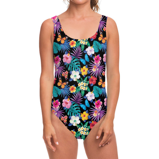Colorful Tropical Jungle Hawaiian Print One Piece Swimsuit