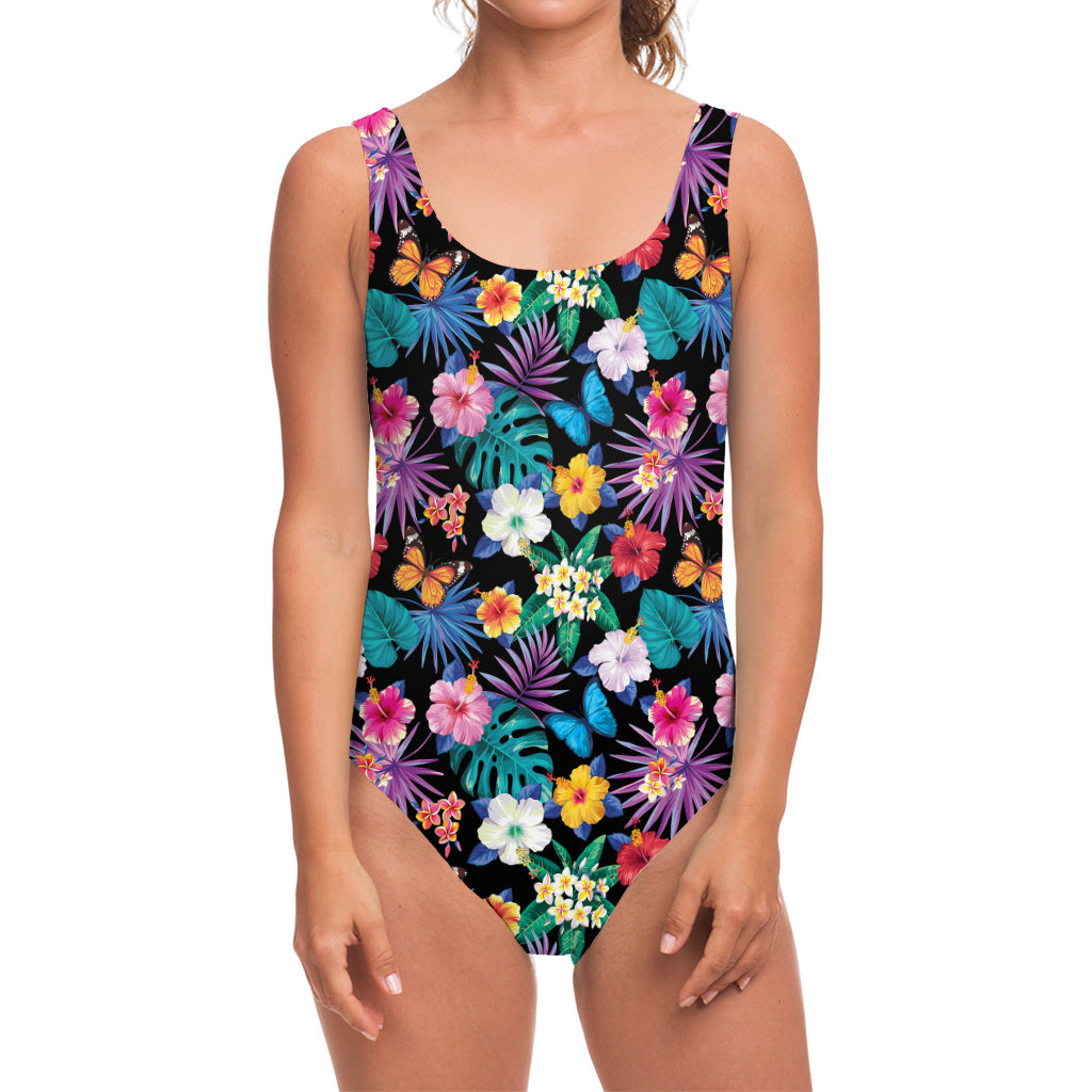 Colorful Tropical Jungle Hawaiian Print One Piece Swimsuit