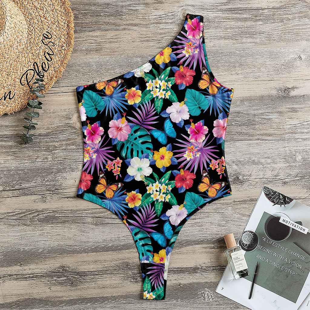 Colorful Tropical Jungle Hawaiian Print One Shoulder Bodysuit