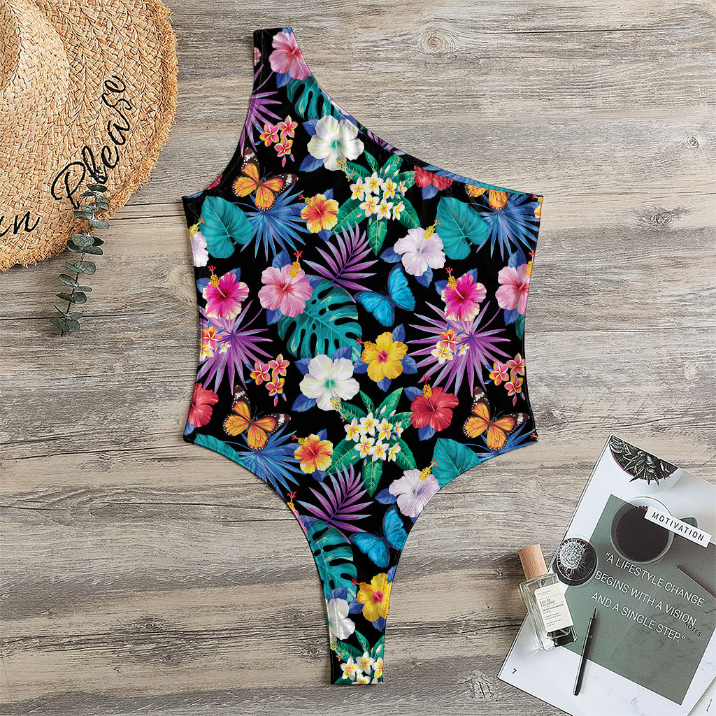 Colorful Tropical Jungle Hawaiian Print One Shoulder Bodysuit