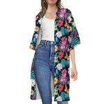 Colorful Tropical Jungle Hawaiian Print Open Front Beach Cover Up