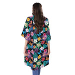 Colorful Tropical Jungle Hawaiian Print Open Front Beach Cover Up