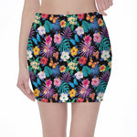 Colorful Tropical Jungle Hawaiian Print Pencil Mini Skirt