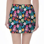 Colorful Tropical Jungle Hawaiian Print Pencil Mini Skirt