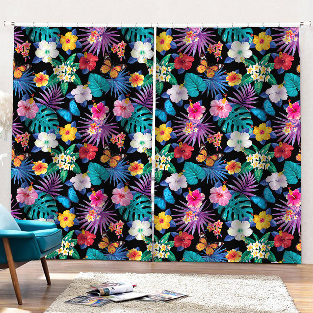 Colorful Tropical Jungle Hawaiian Print Pencil Pleat Curtains