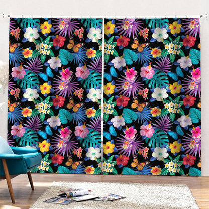 Colorful Tropical Jungle Hawaiian Print Pencil Pleat Curtains
