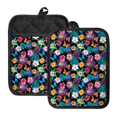 Colorful Tropical Jungle Hawaiian Print Pot Holders With Pocket