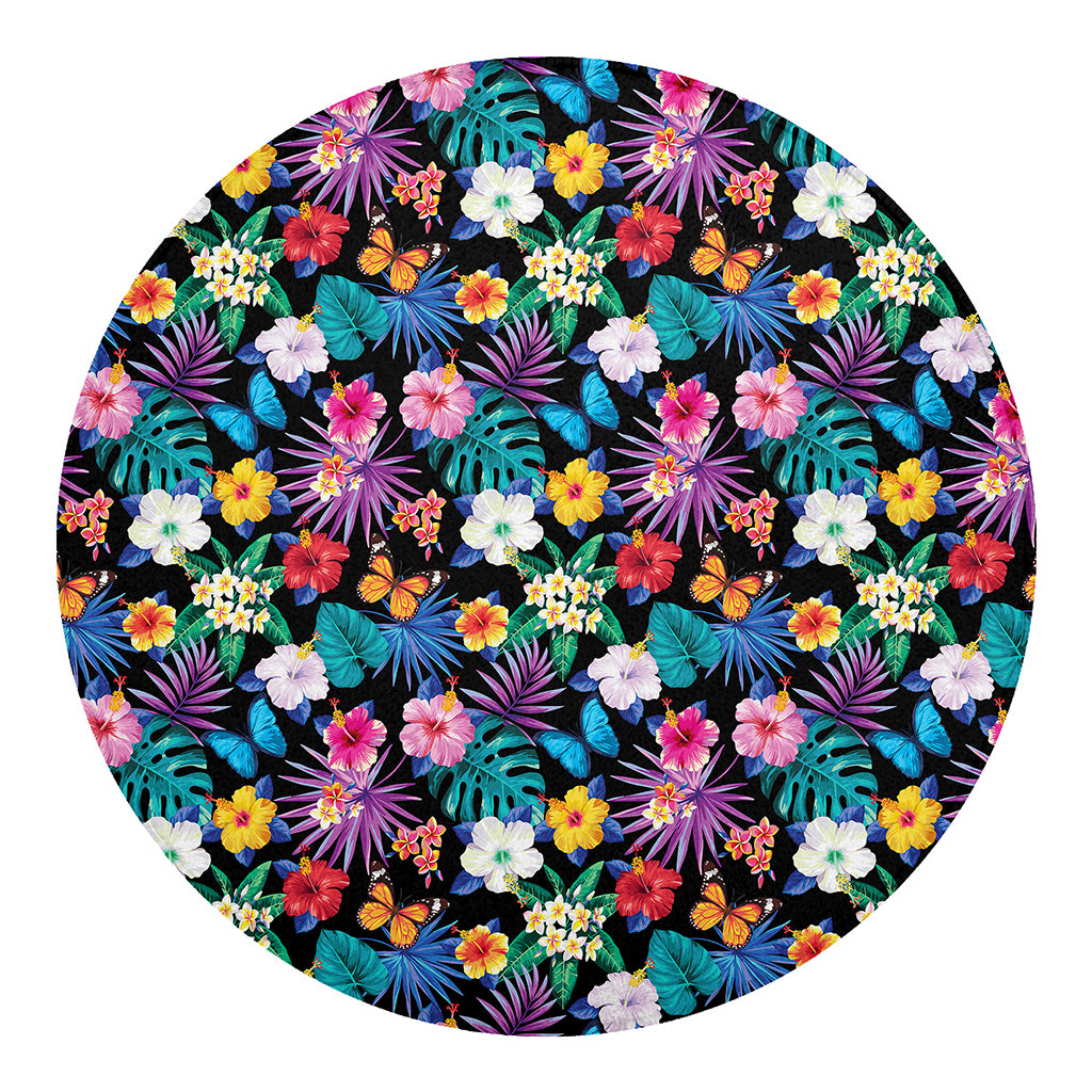 Colorful Tropical Jungle Hawaiian Print Round Blanket